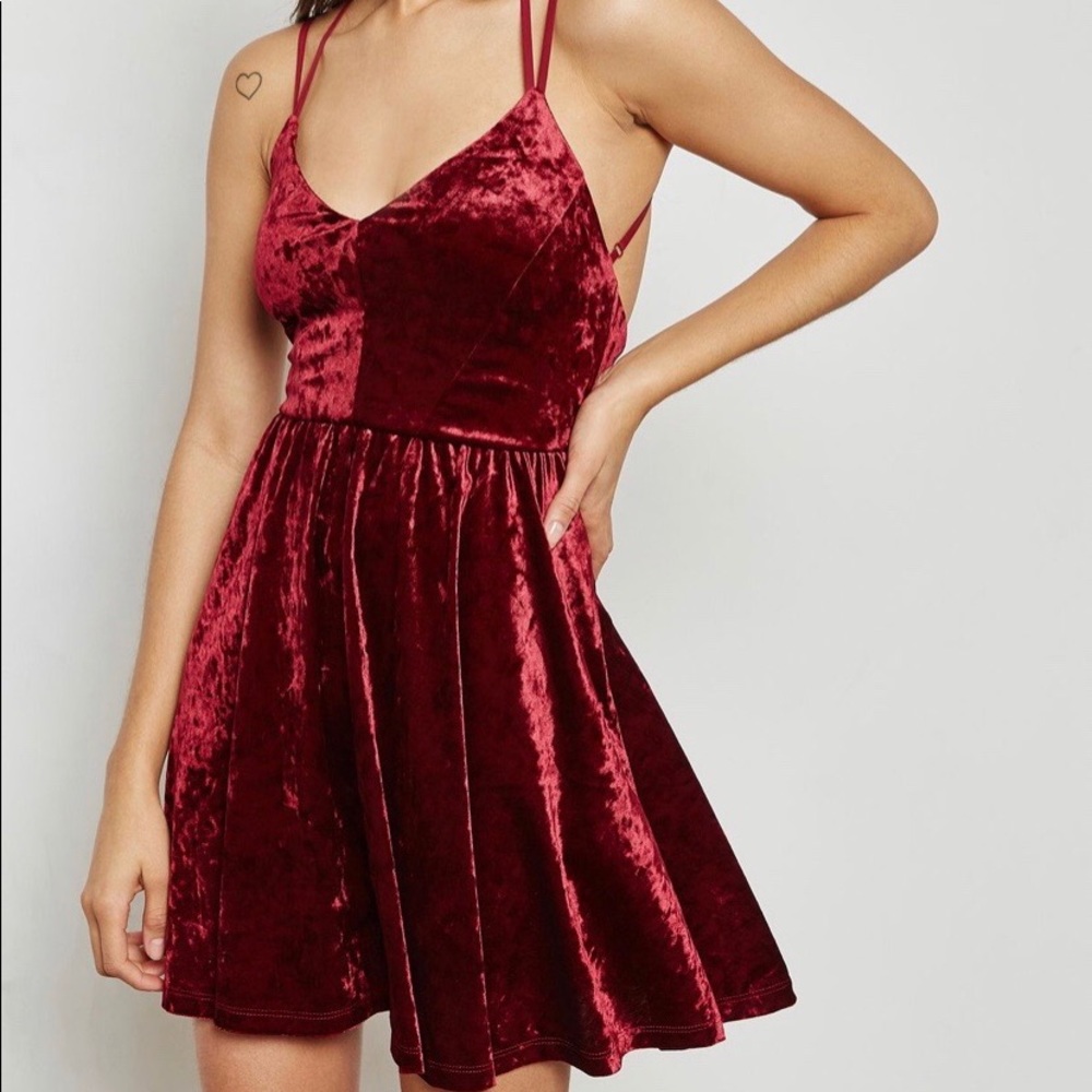Forever 21 Crushed Red Velvet Skater Dress